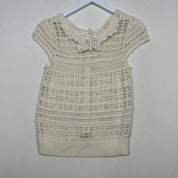 Knitted &‎ Knotted Anthropologie Sz S Crochet Button Up Butterfly Cardigan Top - Picture 8 of 10